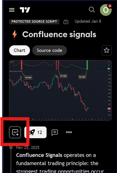 Use on chart button on TradingView mobile